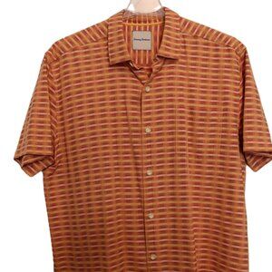 Tommy Bahama Silk/Cotton Blend Short-sleeved Shirt, Orange Plaid, Men's size XL